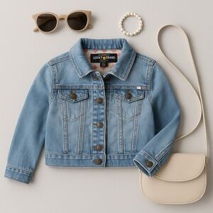 Lucky Brand Girls Light Wash Denim Jacket XL — Classic Jean Style, Soft Interior